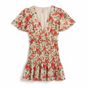 Indikah Floral Mini Dress with V-Neck